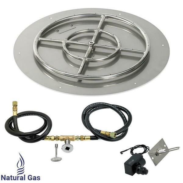 American Fireglass 24 In. Round Stainless Steel Flat Pan With Spark Ignition Kit - Natural Gas SS-RFPKIT-N-24